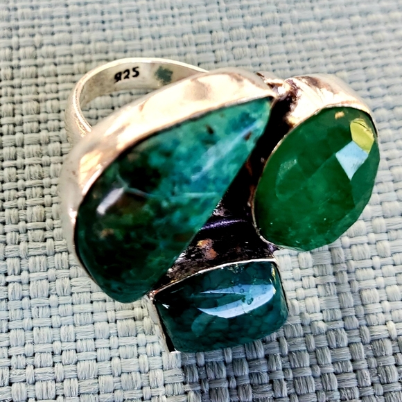 New Chrysocolla, Dragon Veins Agate, Emerald 925 Silver Ring. - Picture 7 of 16